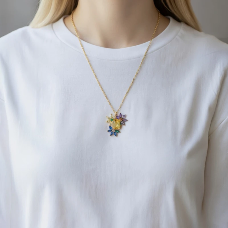 Spectrum Leaf Gold Plated Necklace