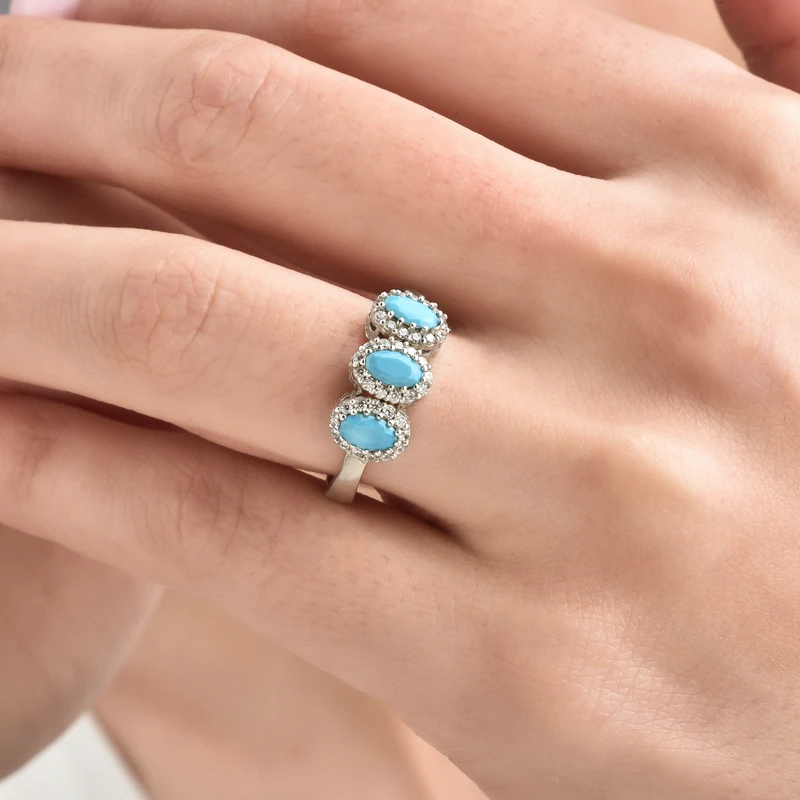 Turquoise Halo Past-Present-Future Ring