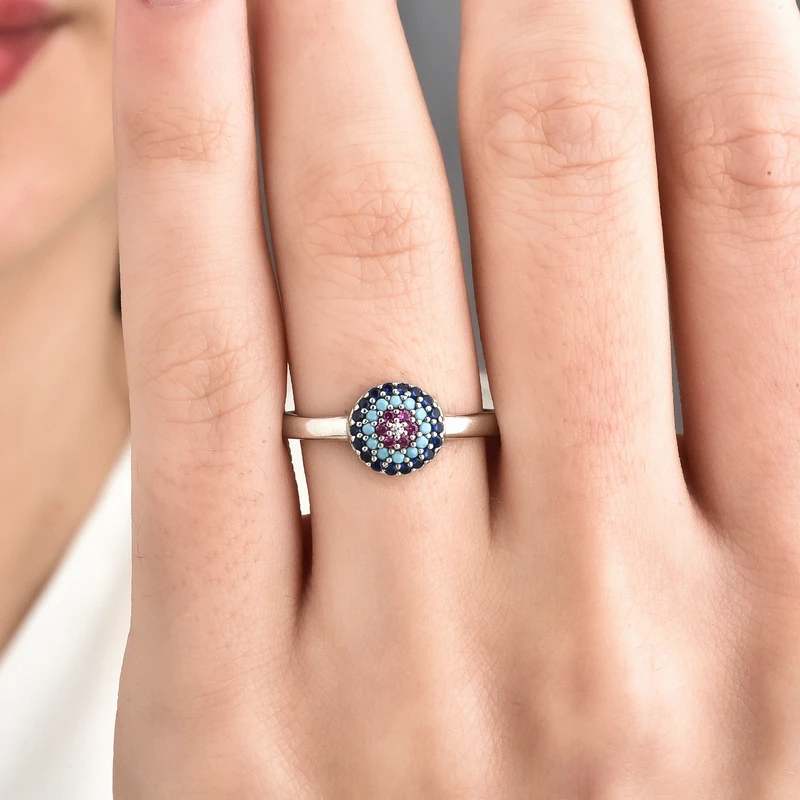 Multi Color Evil Eye Ring Image 2