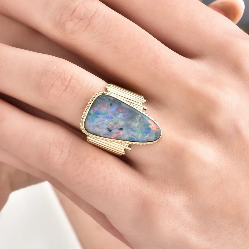 14k Gold Freeform Boulder Opal Statement Ring
