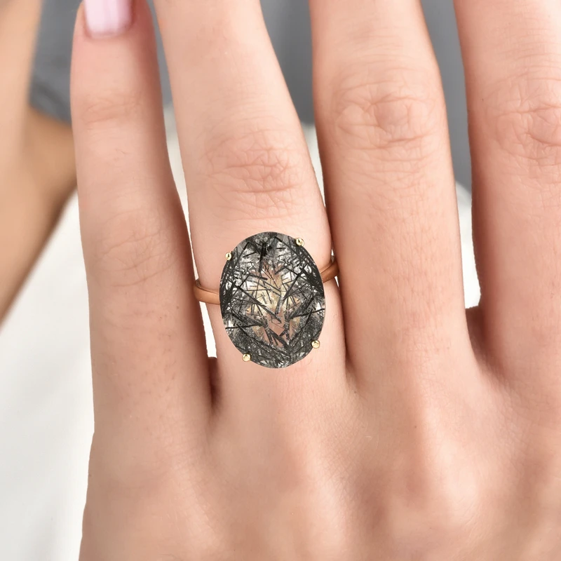 14k Gold Freeform Boulder Rutilated Quartz Ring