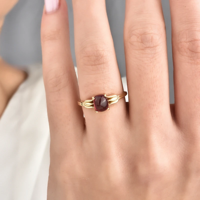 14K Gold Deep Red Cabochon Statement Ring
