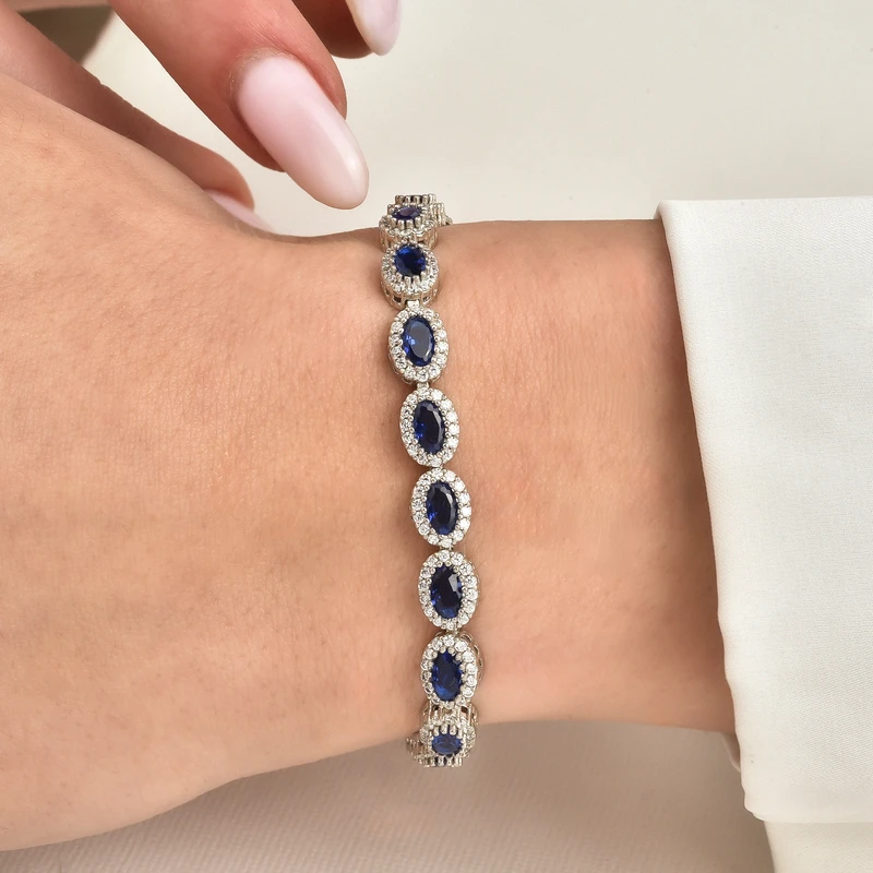 Sterling Silver Turquoise-Style Halo Tennis Bracelet Image 2