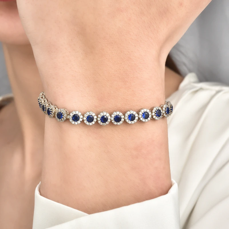 Midnight Sapphire Silver Halo Bracelet