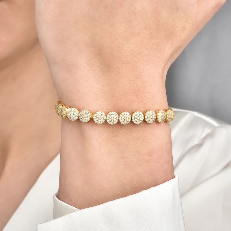 Yellow Gold Plated Sunburst Cluster Tennis Bracelet
