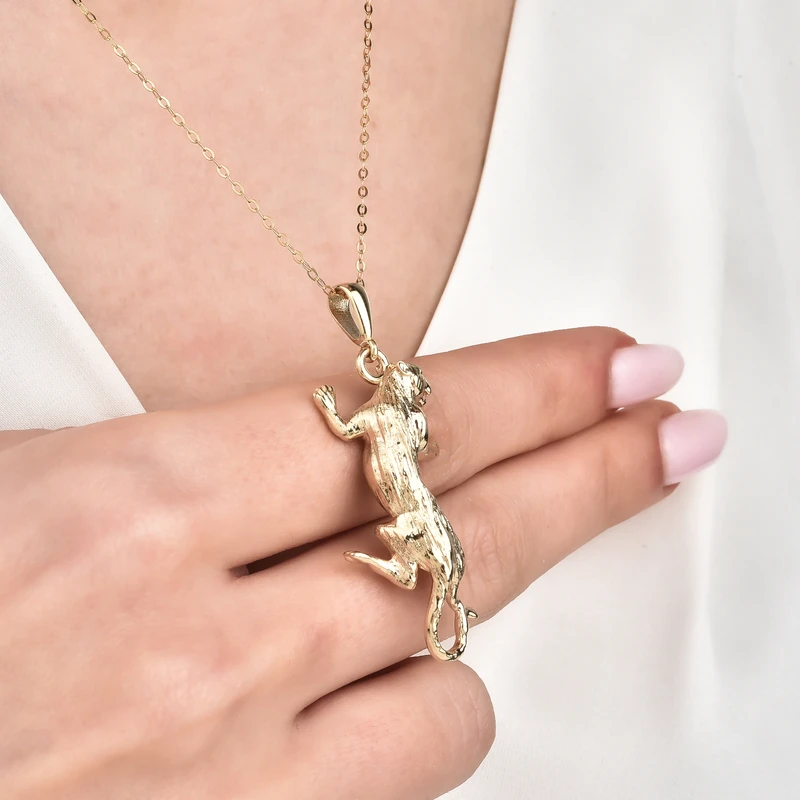 14K Yellow Gold Textured Climbing Panther Pendant. Image 2