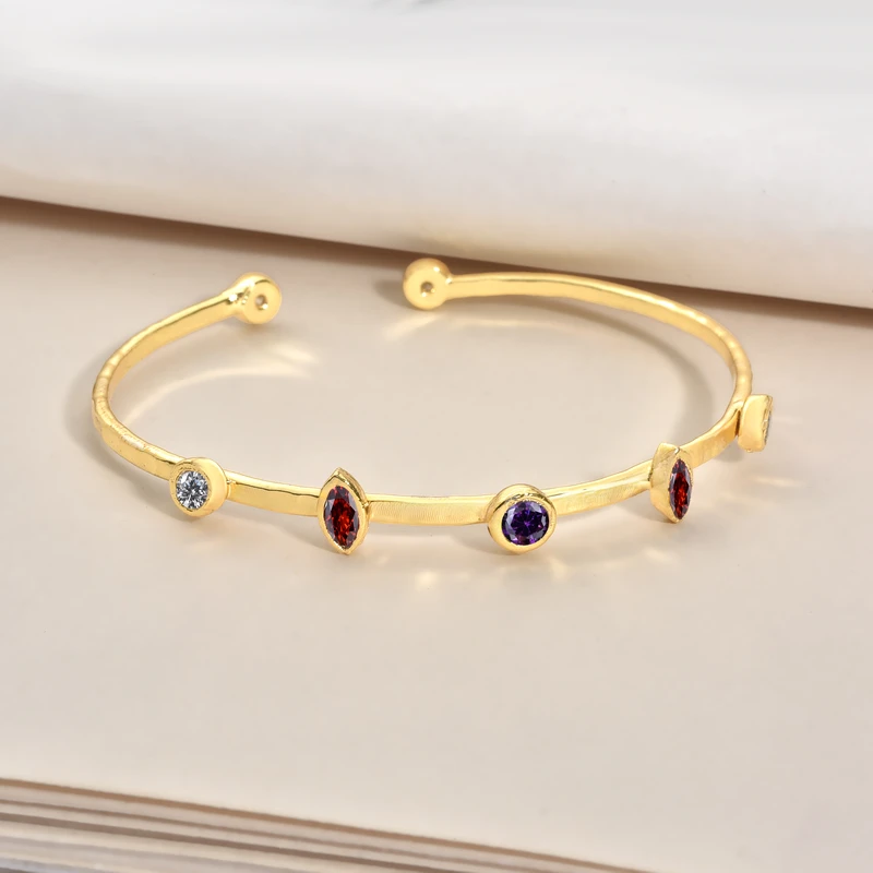 Hammered Gold-Plated Brass Celestial Stone Cuff.