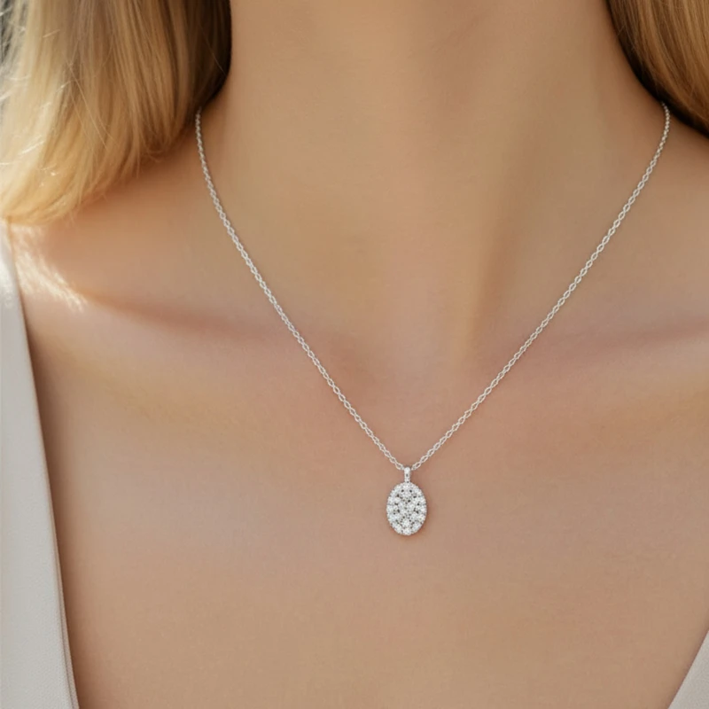 Mini Oval Pavé Pendant Necklace Image 2